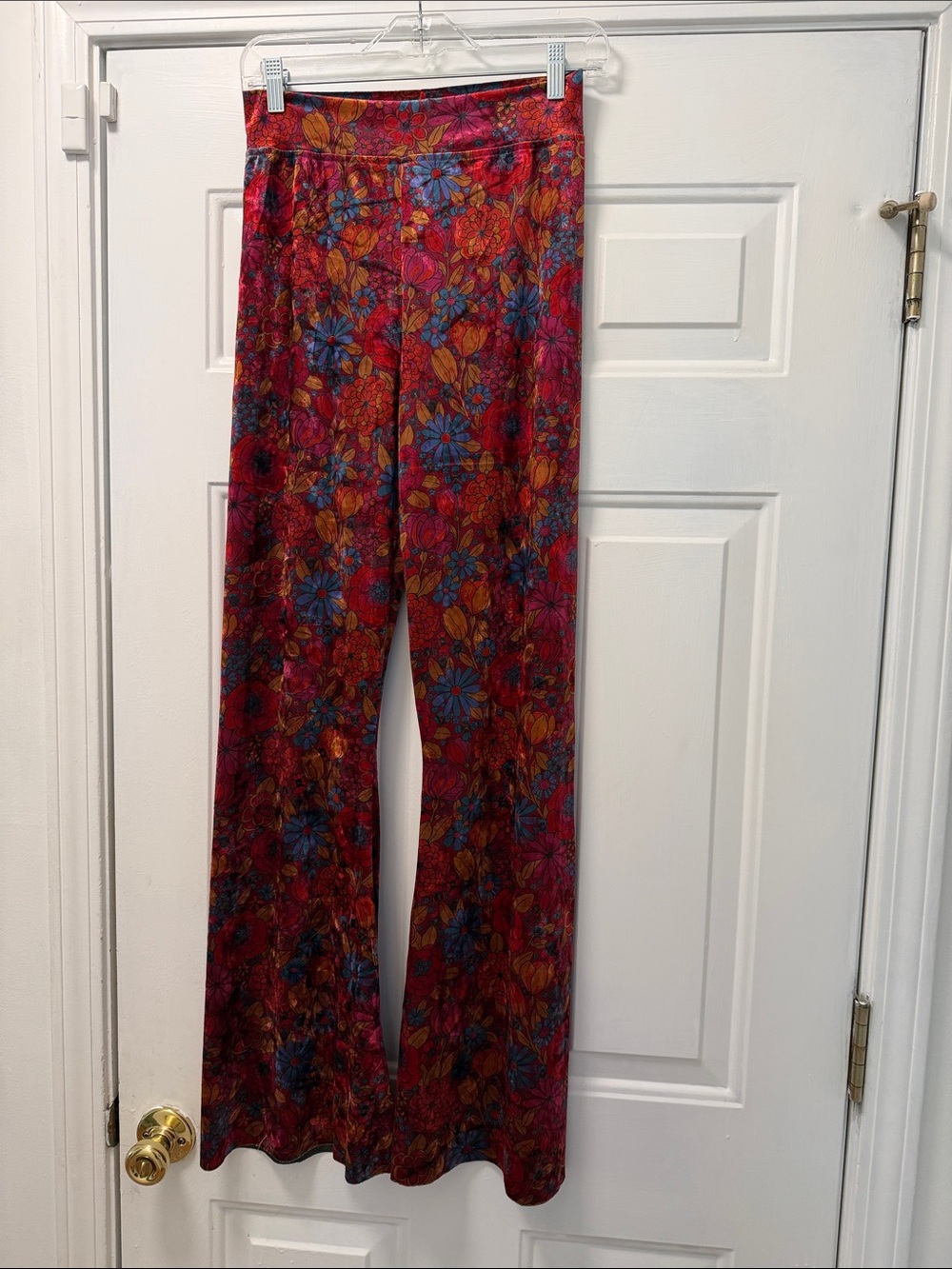 NATURAL LIFE Red Floral Wide-Leg Pants with Blue & Orange Accents